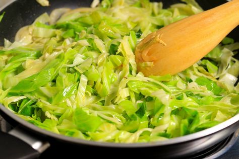 Cook cabbage in skillet Easy Sauteed Cabbage, Stovetop Cabbage, Cabbage With Soy Sauce, Skillet Cabbage, Lemon Garlic Sauteed Cabbage, Skillet Roasted Cabbage Wedges, Cooked Cabbage Recipes, Cook Cabbage, Cabbage Benefits