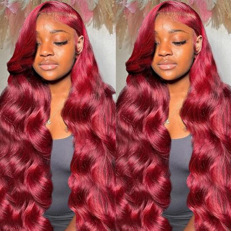 PRICES MAY VARY. 99j Burgundy Lace Front Wigs Human Hair Material: 200% Density Wine Red HD Lace Front Wigs Human Hair for black Women, Unprocessed 10A Brazilian Virgin human hair body wave wigs, smooth and healthy, thick and bouncy, beautiful color and soft texture hd lace Front Wigs human hair high quality: 13x4 Glueless Wigs Wine Red Virgin Human Hair Wigs pre plucked with baby hair for women, HD swiss lace match all skin tone well, natural hairline and true to length, no shedding and free ta Dark Skin With Colored Wig, Pink Lemon Hair Bundles, Burgundy Side Part Wig, Red Side Part Wig, Burgundy Wig Hairstyles, Cherry Red Wig, Burgundy Wigs For Black Women, Burgundy Body Wave Wig, Red Wigs For Black Women