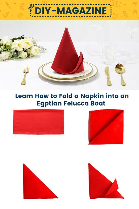 Boat Origami, Fold A Napkin, Napkin Folding Tutorial, Make A Boat, Diy Magazine, Napkin Folding, How To Fold, Cloth Napkin, Table Napkins