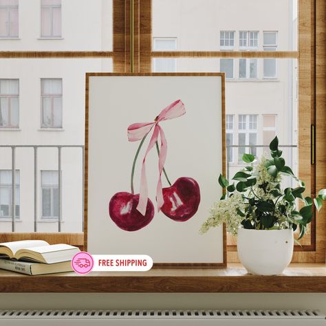 Soft Girl Bedroom, Pink Apartment Decor, Pink Wall Art Prints, Cherry Art, Cherry Delight, Grace Art, Girls Room Wall Decor, Hazel Grace, Girly Decor