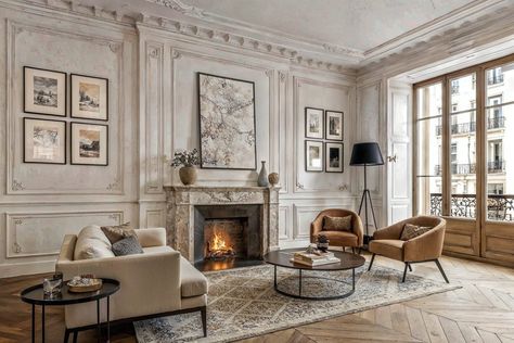 Parisian Modern Decor, French Modern Living Room, Small Parisian Apartment, Modern French Interior Design, Parisian Apartment Aesthetic, Interior Design French, Modern Parisian Apartment, Parisian Modern, Parisian Living Room