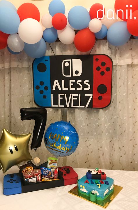 #nintendo #nintendoparty #gamerparty #kidsparties #nintendoswitch Nintendo Switch Birthday Party Games, Nintendo Switch Themed Birthday Party, Nintendo Switch Party Decorations, Nintendo Switch Birthday Party, Nintendo Switch Birthday Party Ideas, Switch Birthday Party, Nintendo Switch Birthday, Gamer Birthday Party Ideas, Nintendo Switch Party