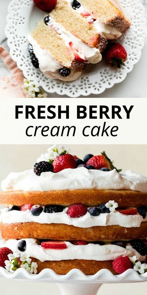 Berry Cream Cake, Cake With Fresh Berries, Berry Cake Recipe, Traditional Easter Desserts, Lemon Layer Cake, Whipped Cream Cakes, Lemon Layer Cakes, Sally's Baking, Berry Cake