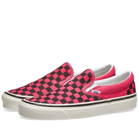 Pink Checkered Vans, Van Color, Checkered Vans, Pink Checkered, Pink Neon, Vans Classic Slip On, Us Man, Black And Pink, Vans Classic