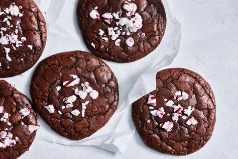 Peppermint Brownie Cookies Recipe - NYT Cooking Peppermint Brownie Cookies, Peppermint Brownie, Dutch Cocoa, Chocolate Peppermint Cookies, Peppermint Brownies, Cookie Brownie Recipe, Cocoa Cookies, Dinner Night, Peppermint Cookies