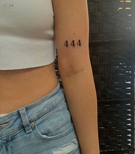 444 Tattoo Above Knee, 444 Arm Tattoo, 444 Tattoo On Arm, 444 Matching Tattoo, 444 Font, Simple Patchwork Tattoo Ideas, 444 Tattoo Font, 444 Tattoos, Serendipity Tattoo