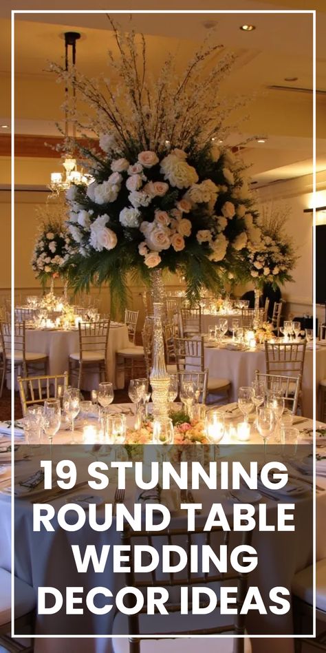 Transform your wedding reception with these 19 stunning round table wedding decor ideas! From elegant centerpieces that captivate to unique table settings that excite your guests, discover endless possibilities to elevate your celebration. We've got lush floral arrangements, chic table linens, and artistic place settings that bring a personal touch to your special day. No matter your wedding theme, these ideas blend beauty and functionality for a memorable atmosphere. Let's make your wedding day dreams a reality with these inspiring ideas! Elegant Place Settings Wedding, Tuscany Wedding Round Tables, Wedding Table Centerpiece Ideas, Candle And Flower Centerpieces Wedding, Wedding And Reception In Same Room, Wedding Theme Ideas Elegant Indoor, Candleabras Wedding Centerpiece, Spring Centerpieces Wedding, Round Wedding Table Centerpieces