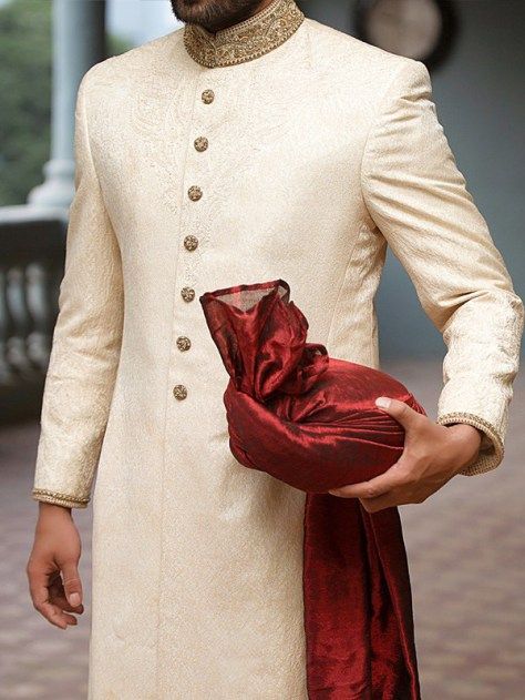 J. Groom Sherwani Summer Designs Junaid Jamshed 2016 Indian Groom Dress, Orang India, Sherwani For Men Wedding, Groom Dress Men, Wedding Outfits For Groom, Indian Groom Wear, Wedding Dresses Men Indian, Sherwani Groom, Vacation Outfits Women