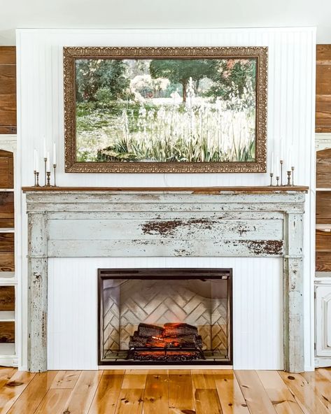 Diy Electric Fireplace, Fireplace Box, Antique Mantle, Electric Fireplace Mantle, Cottage Fireplace, Tall Fireplace, Built In Electric Fireplace, Build A Fireplace, Build A Frame