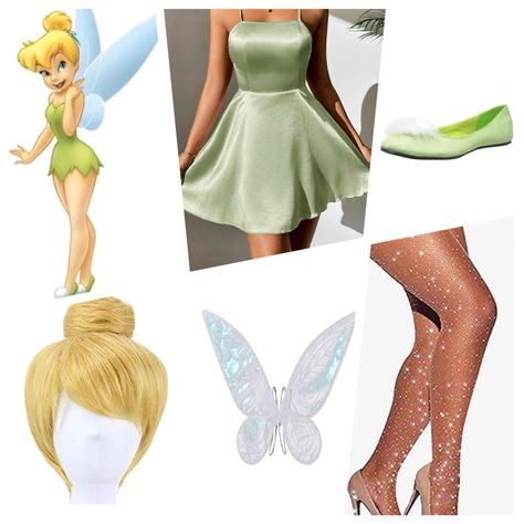 Tinker Bell Dress Women, Tinkerbell And Windy Costumes, Cute Halloween Costumes Tinkerbell, Disney Dresses For Women Outfit Ideas, Thinker Bell Costume Women, Diy Fairy Halloween Costumes For Women, Tinkerbell Dress Up, Tinkerbell And Vida Costume, Modern Tinkerbell Outfit