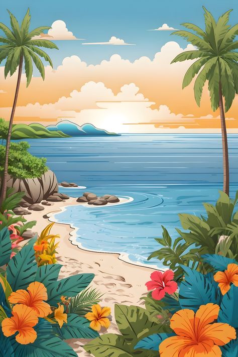 Beach Drawing Easy, Beach Drawing Sketches, Amazing Painting Ideas, Painting Ideas Beautiful, Art Painting Easy, Beautiful Scenery Drawing, Art Ideas For Beginners, Painting Tricks, Painting Hacks