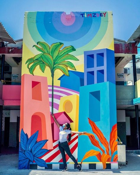 Surfboard Mural, School Mural Ideas, Mural Tropical, Mural Art Design, Travel Kids, Selfie Wall, Wall Art Diy Paint, School Murals, Street Mural