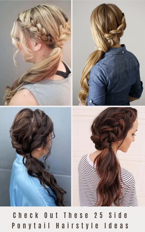 Check Out These 25 Side Ponytail Hairstyle Ideas - Top Beauty Magazines Side Braid To Ponytail, Side Braid High Ponytail, Bride Hairstyles Side Ponytail, Side Pony With Braid, Low Side Braid Ponytail, Dressy Side Ponytail Hairstyles, Ponytails For Weddings, Fancy Side Ponytail Hairstyles, Side Braids Into Ponytail