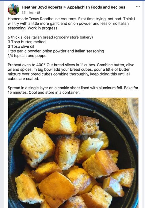 Texas Roadhouse Croutons Recipe, Texas Roadhouse Croutons, Home Made Croutons Recipe, Croutons Recipe, Appetizer Display, Recipes With Ingredients, Crouton Recipes, Side Dishes For Chicken, Croutons Homemade