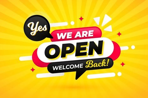 We Are Back Poster, Shop Open Sign, Headline Design, We Are Open Sign, Open Sign, Banner Design Inspiration, Open Signs, We Are Open, Brand Building