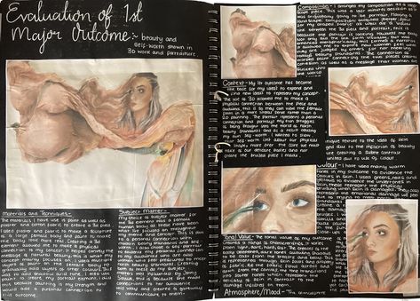 A2 Fine Art A3 Black Sketchbook Outcome Evaluation Pages Component 1 Change and or Stability Thomas Rotherham College 2020 Textiles Evaluation Page, Art Evaluation Sketchbook, Art Evaluation Page, Art Evaluation, Black Sketchbook, Art Presentation, Textiles Sketchbook, Gcse Art Sketchbook, Art Textiles