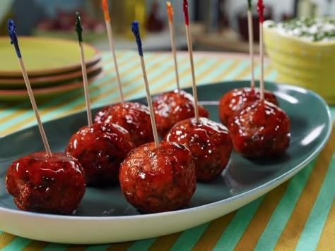 Parking Lot Party, Sunny Anderson, Buffalo Chicken Meatballs, Glazed Meatballs, Dipping Sauces Recipes, Portable Food, Chicken Meatballs, Fall Dinner, Fresh Chives