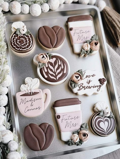 Love Is Brewing Cookies Decorated, Love Is Brewing Bridal Shower Cookies, Espresso Martini Cookies Decorated, Love Is Brewing Cookies, Latte Cookies Decorated, Coffee Cup Sugar Cookies, Coffee Cup Cookies Decorated, Coffee Cookies Decorated, Coffee Sugar Cookies