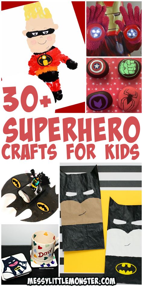 30 Fun National Superhero Day Activities, Superhero Craft Ideas, Preschool Superhero Theme, Superhero Art Preschool, Super Hero Art Projects For Kids, Superhero Week Preschool, Hero Crafts For Kids, Superhero Crafts For Toddlers, Marvel Crafts For Kids