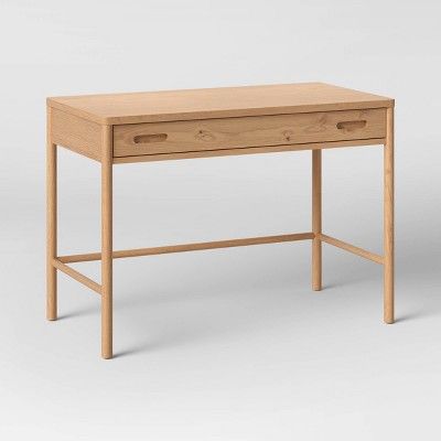 Simple Wooden Desks, Desk For Girls Room, Wooden Study Desk, Light Wood Desk, Apartment Desk, Desk Stands, Natural Wood Desk, Wooden Writing Desk, Desk With Drawer