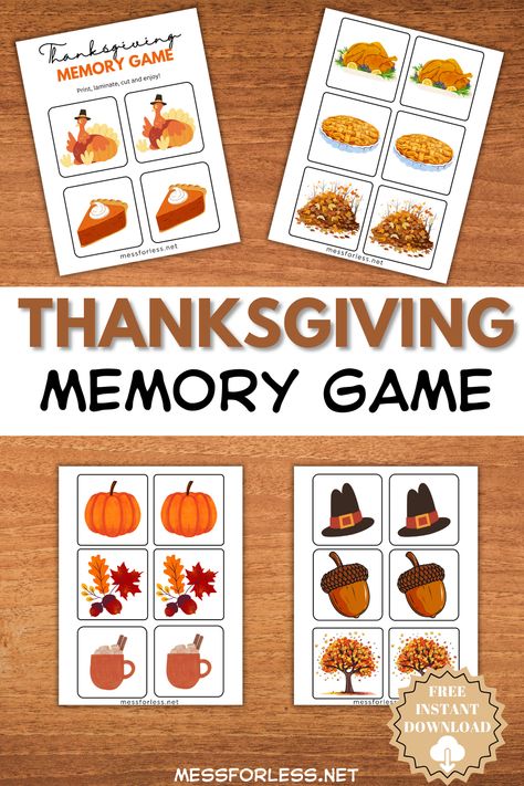 This Thanksgiving Memory Game Printable is a great way to keep kids entertained during the holiday. You'll love these free printables and worksheets because they entertain and educate. This memory game is perfect for classrooms, Thanksgiving Matching Game, Thanksgiving Memory Game, Thanksgiving Games For Kids Preschool, School Thanksgiving Activities, Free Thanksgiving Printables For Kids, Thanksgiving Classroom Games, Pumpkin Games, Games For Kids Classroom, Thanksgiving Games For Kids