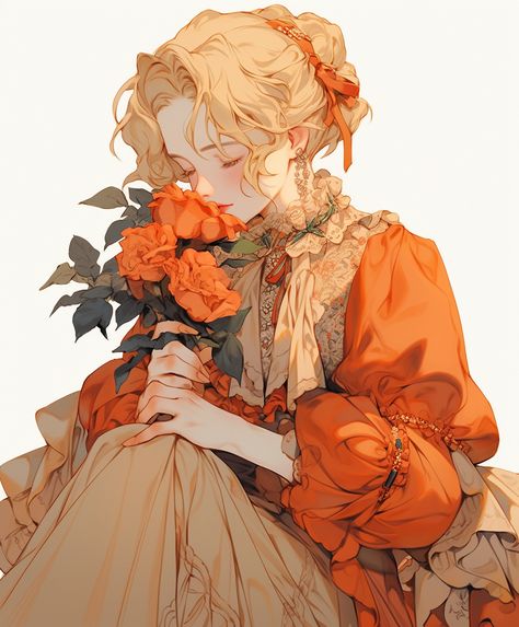 Anime Florist, Rose Pose Reference, Person Holding Flowers Drawing Reference, Girl With Flowers Drawing, Flower Girl Drawing, Roses Anime, Rose Anime, Figure Drawing Reference, Art Poses