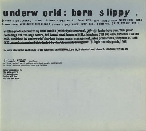 Born Slippy, Disco House, Weird Girl, The Goldfinch, Sound Track, Space Boy, Angel Boy, Film Poster Design, Rare Vinyl Records