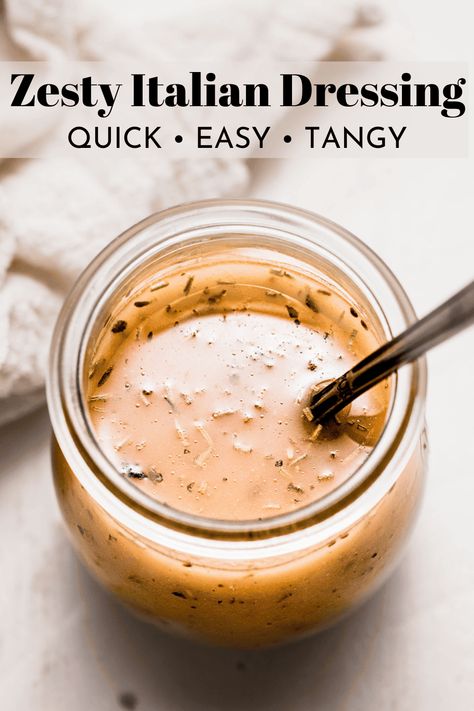 This easy homemade Italian Dressing recipe is made with a tangy and zesty mix of pantry staple ingredients and dried herbs. Homade Zesty Italian Dressing, Zesty Italian Dressing Recipe, House Dressing Recipe, Easy Homemade Italian Dressing, Italian Dressing Recipe, Grilled Broccolini, Italian Dressing Recipes, Vegetable Salads, Homemade Italian Dressing