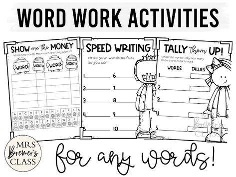 Word work activities for ANY words! Word work is an essential part of language learning in the primary grades. Make word work FUN while LEARNING takes place! There are seventeen different word work activities included in this pack. They can be used for absolutely ANY word learning! Perfect for literacy centers or sub plans. A must have for Kindergarten- Third Grade! #wordwork #wordworkactivities #spelling #1stgrade #2ndgrade #kindergarten Spelling Ideas, Lego Words, Daily 5 Activities, Speed Writing, Word Ladders, Sight Word Spelling, Word Work Stations, Ing Words, Word Patterns