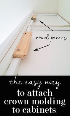 The easy way to attach crown molding to wall cabinets that don't reach the ceiling! I wish all crown molding was this easy to install when decorating a home. | In My Own Style Decorating A Home, Crown Moldings, Wall Cabinets, Crown Moulding, Web Images, Laundry Storage, Kitchen Redo, Crown Molding, Home Repairs