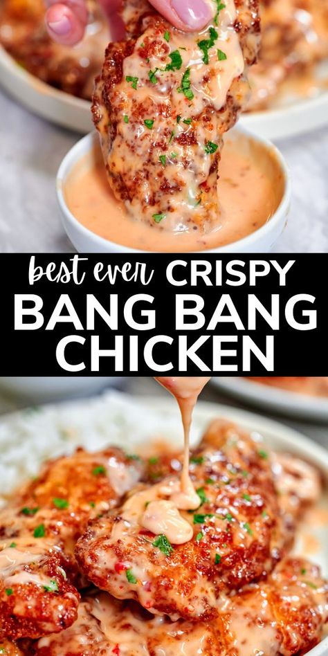 Bang Bang Chicken 13 Chicken Tenders Fried, Bang Bang Chicken Recipe, Chicken Tenders Dinner, Breaded Chicken Tenders, Bang Bang Chicken, Fried Chicken Tenders, Chicken Tenderloin Recipes, Crispy Chicken Tenders, Sweet And Spicy Sauce