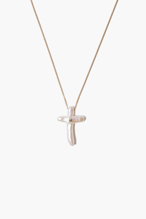 Pearl Cross Necklace, Diamond Cross Necklace, Biwa Pearls, Jewelry Accessories Ideas, 14k Gold Necklace, Accessories Ideas, Diamond Cross, Chan Luu, Cross Jewelry