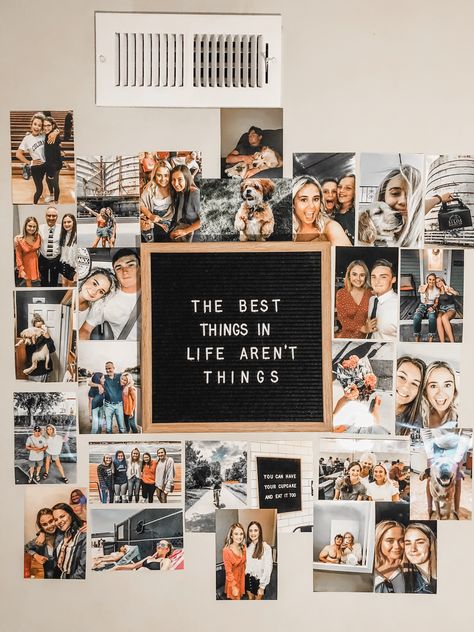 Dorm Photo Display, Photo Walls Bedroom, Photowall Ideas, Zimmer Diy, Diy Wall Decor For Bedroom, College Dorm Room Decor, Dorm Room Ideas, Cute Diy Room Decor, Aesthetic Home Decor