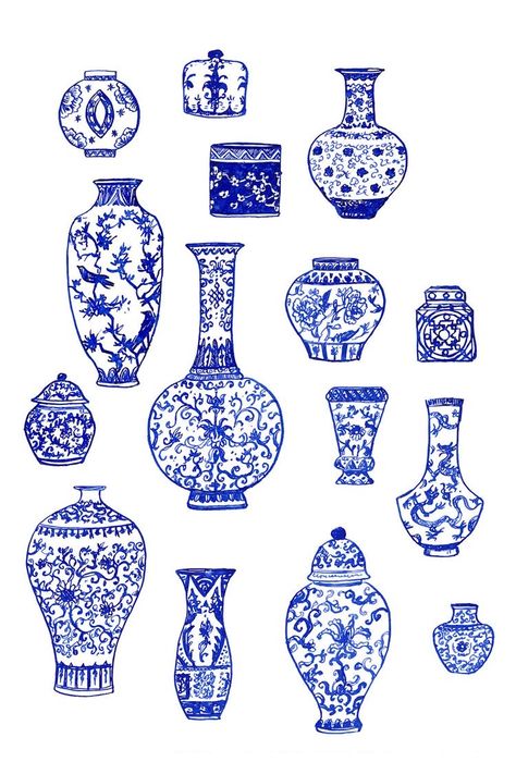 Blue Tattoos, Positivity Tattoo, Blue And White Vases, Chinese Vases, Party Crafts, Chinese Vase, Chinoiserie Style, Arte Sketchbook, White Vases