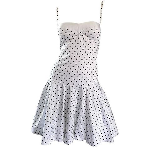 Preowned Enrico Coveri 1980s Vintage White & Black Polka Dot Cotton... (€780) ❤ liked on Polyvore featuring dresses, cocktail dresses, white, white skater skirt, holiday dresses, fit and flare dress, evening dresses and champagne evening dress 80s Dresses Casual, Polka Dot Summer Dresses, Fit And Flare Cocktail Dress, Designer Summer Dresses, Night Skirt, Polka Dots Outfit, Dot Print Dress, White Cocktail Dress, White Cotton Dress