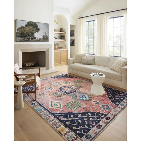 Bungalow Rose Machine Woven / Power Loomed Performance Rust/Navy Rug & Reviews | Wayfair Abstract Brush Strokes, Rowe Furniture, Room Color, Rug Direct, Navy Rug, Magnolia Homes, Bohemian Area Rugs, Room Size, Trendy Decor