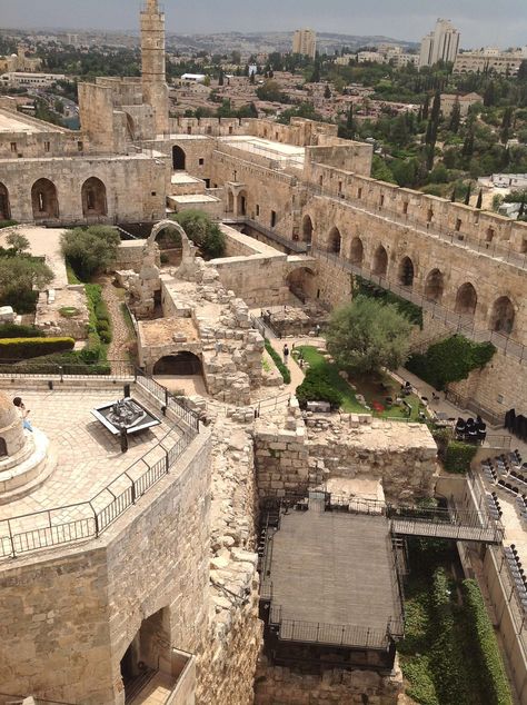 The Citadel (Tower of David) in the Old City of Jerusalem.  Jerusalem is located on a plateau in the Judean Mountains between the Mediterranean and the Dead Sea, is one of the oldest cities in the world. It is considered holy to the three major Abrahamic religions—Judaism, Christianity and Islam.  Go to www.YourTravelVideos.com or just click on photo for home videos and much more on sites like this. Abrahamic Religions, City Of David, Biblical History, Terra Santa, The Citadel, المملكة العربية السعودية, Destination Voyage, Bhutan, Dead Sea