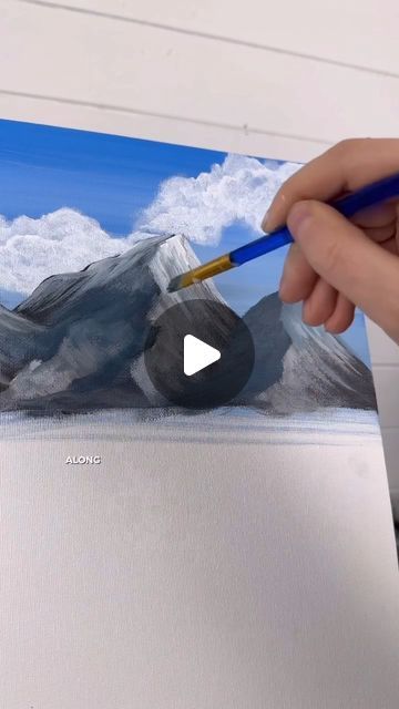 Painting Mountains On Rocks, Sea Rocks Drawing, Beginner Oil Painting Ideas Landscapes, Acrylic Paint Mountains, Acrylic Painting Mountains Tutorial, How To Paint Mountains Easy, How To Paint A Mountain, How To Paint Mountains Acrylics, Easy Mountain Painting Acrylics