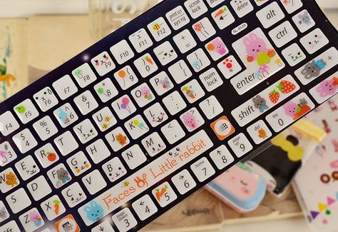 1 Sheet Luminous 3D Epoxy Keyboard Sticker - Keyboard Decals - Sticker - Little Rabbit Style Custom Hard Hats, Keyboard Sticker, Custom Wall Stickers, 3d Epoxy, Keyboard Decal, Custom Keyboard, Hard Hat Stickers, Keyboard Stickers, Custom Eyes