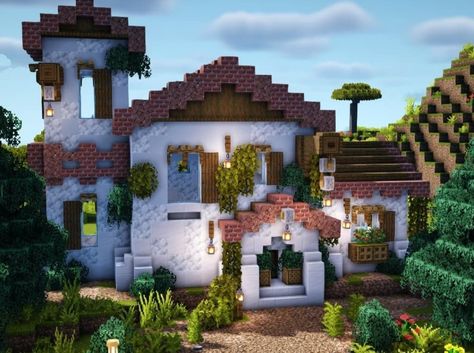 Italian Style House, Villa Minecraft, Minecraft Shops, Minecraft House Ideas, Minecraft House Plans, Minecraft Farm, Bangunan Minecraft, Minecraft House Tutorials, Minecraft Cottage