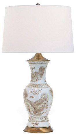 Chow Table Lamp, Brown/White $389.00 White Temple, Foo Dogs, Pink Table Lamp, Temple Jar, Affordable Modern Furniture, Old Lamps, Elephant Logo, Porcelain Lamp, Foo Dog