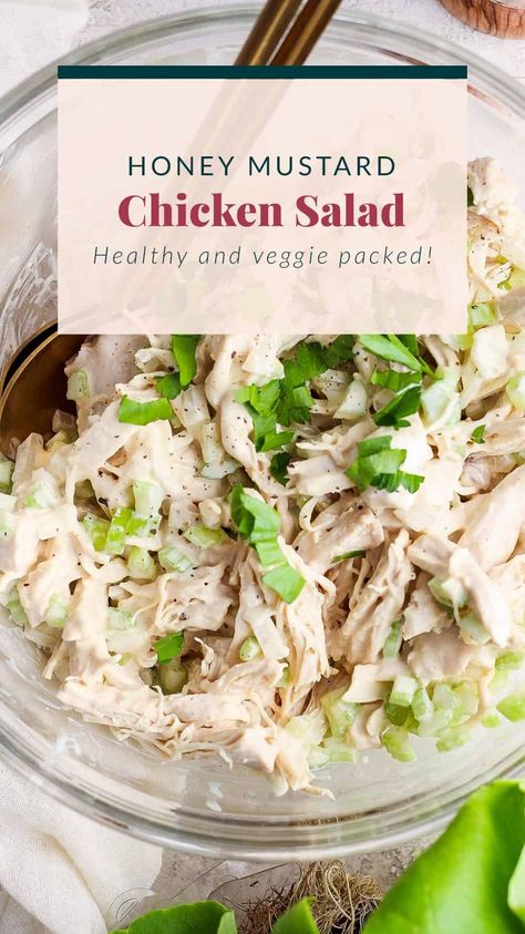 Honey Mustard Chicken Salad - Fit Foodie Finds Homemade Honey Mustard Dressing, Honey Mustard Chicken Salad, Mustard Chicken Salad, Chicken Leftovers, Shredded Chicken Crockpot, Trim Healthy Recipes, Overnight Oatmeal Recipes, Homemade Honey Mustard, Roasted Fingerling Potatoes