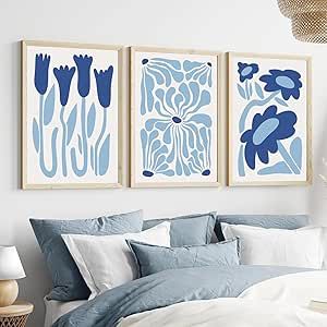 Blue Floral Bedroom, Matisse Abstract, Gallery Painting, Apartment Wall Decor, Artwork Decor, Blue Plants, Blue Wall Decor, Bedroom Artwork, Minimalist Artwork