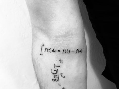 25 Math-Inspired Tattoos for All the Mathletes Out There | 25 Math-Inspired Tattoos for All the Mathletes Out There Math tattoos range from formulas to detailed graphic designs. These designs will make you nerd out. Lifestyle Fine Line Math Tattoo, Calculus Tattoo, Math Tattoos Ideas, Mathematics Tattoo, Mathematical Tattoo, Math Tattoo, Pi Tattoo, Physics Tattoos, Teacher Tattoos