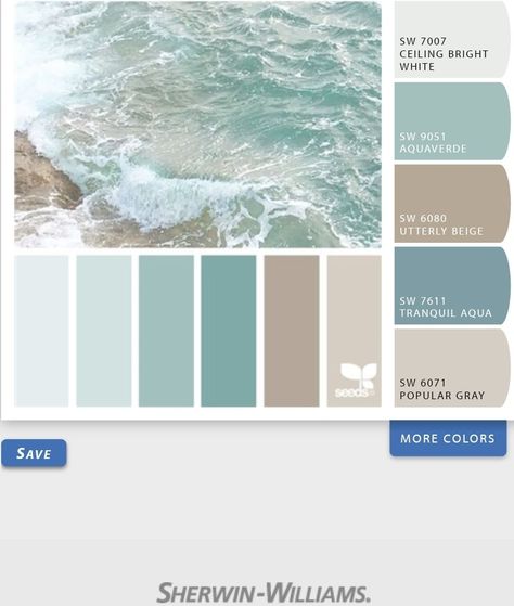 Teal Beach Color Palette, Coastal Chic Color Palette, Coastal Colors Bedroom, Sea Glass Living Room, Sea Glass Bedroom, Teal And Beige Living Room, Beach House Colors Interior Walls, Sea Glass Color Palette, Beach Paint Colors