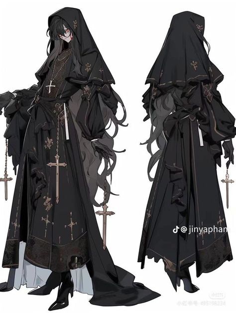 Academic Goth Outfit, Character Outfit Design, Priest Outfit, Gender Neutral Outfits, Punk Style Outfits, Clothing Design Sketches, Concept Clothing, Fashion Illustration Dresses, Fashion Inspiration Design