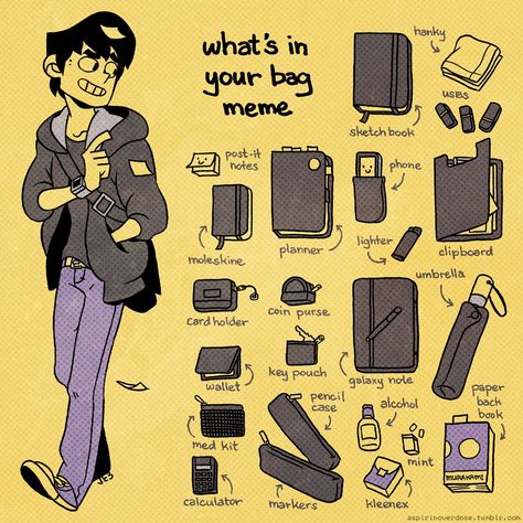 Dark Abyss, What's In My Backpack, Backpack Art, Adventure Bags, School Bag Essentials, Inside My Bag, What In My Bag, Prop Design, Pj Pants