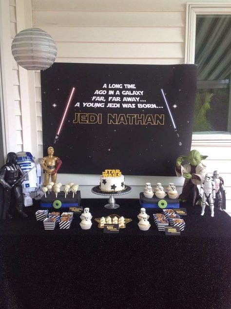 Star Wars Birthday Party Ideas | Photo 2 of 33 Mandalorian Cake, Star Wars Party Decorations, Decoracion Star Wars, Star Wars Themed Birthday Party, Star Wars Birthday Cake, 4de Verjaardag, Star Wars Baby Shower, Star Wars Theme Party, Adult Party Themes