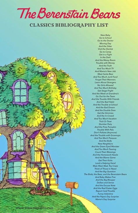 The Berenstain Bears Classics Bibliography List. First Time Readers List. Bearstein Bears, Berenstain Bears Party, Bernstein Bears, Bernstein Bear, Cartoon Houses, The Berenstain Bears, So Relatable, Bear Quote, Child Hood