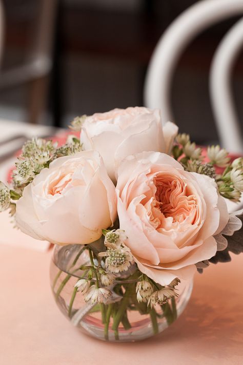 Minted Wedding Brunch via Oh So Beautiful Paper (110) Bridal Brunch Decorations, Pink Wedding Centerpieces, Brunch Decor, Simple Bridal Shower, Peach Peonies, Small Centerpieces, Deco Rose, Bridal Shower Centerpieces, Shower Centerpieces